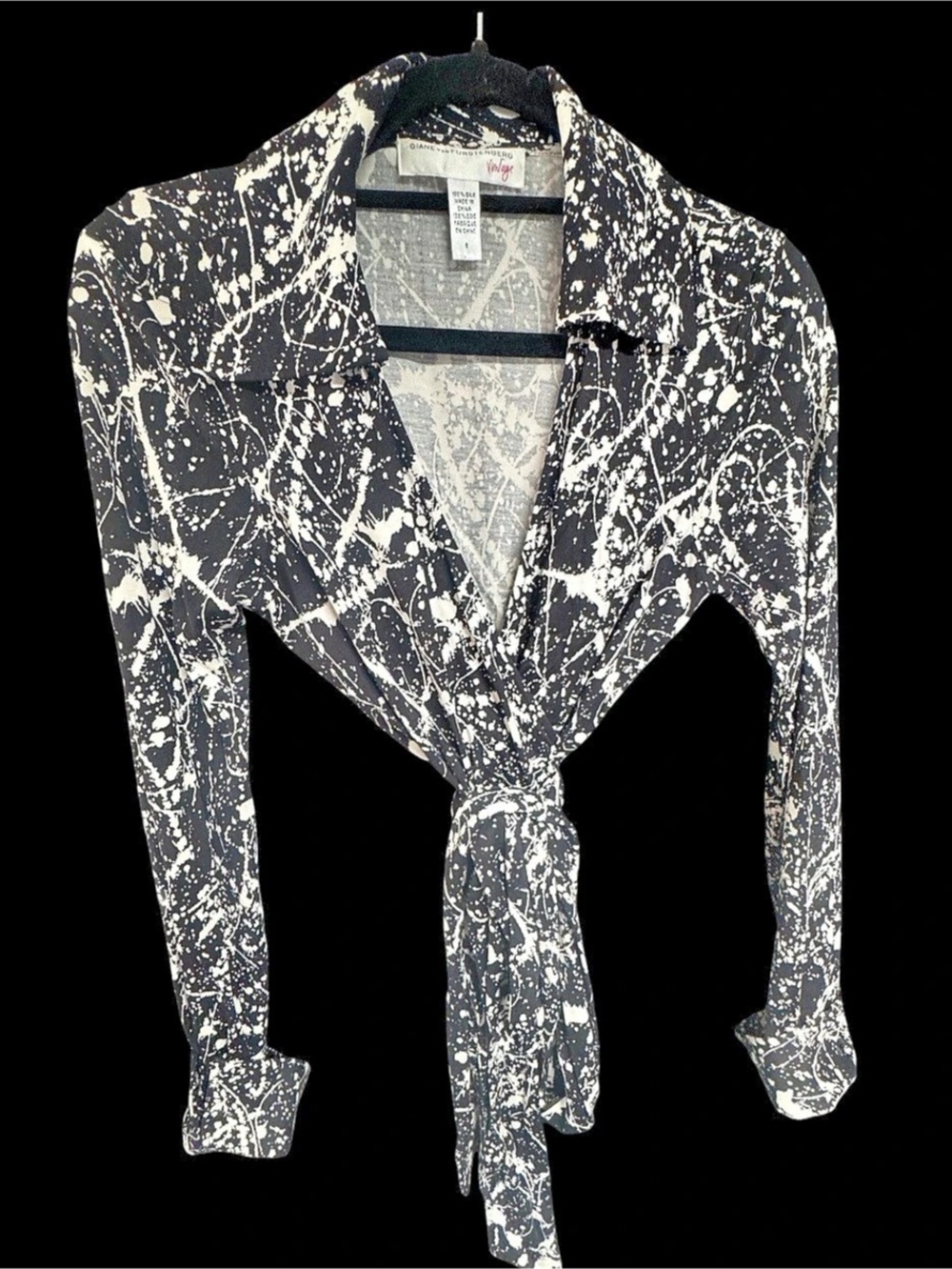 VTG Diane Von Furstenberg Wrap Blouse Cuffs Silk Matte Jersey Cropped Tie Top